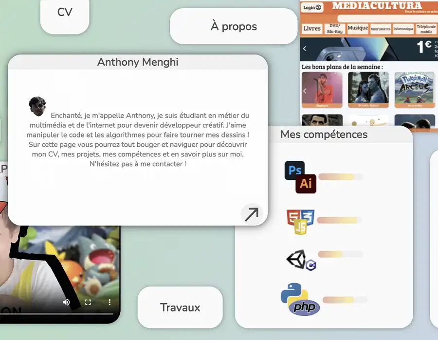 This portfolio was created after 6 months of learning in the Bachelor's degree program in Multimedia and Internet Technologies (BUT MMI). It was developed using HTML5, CSS3, and a few lines of Javascript. The purpose of this portfolio was to assess the learning progress and address the tasks assigned during the first semester.